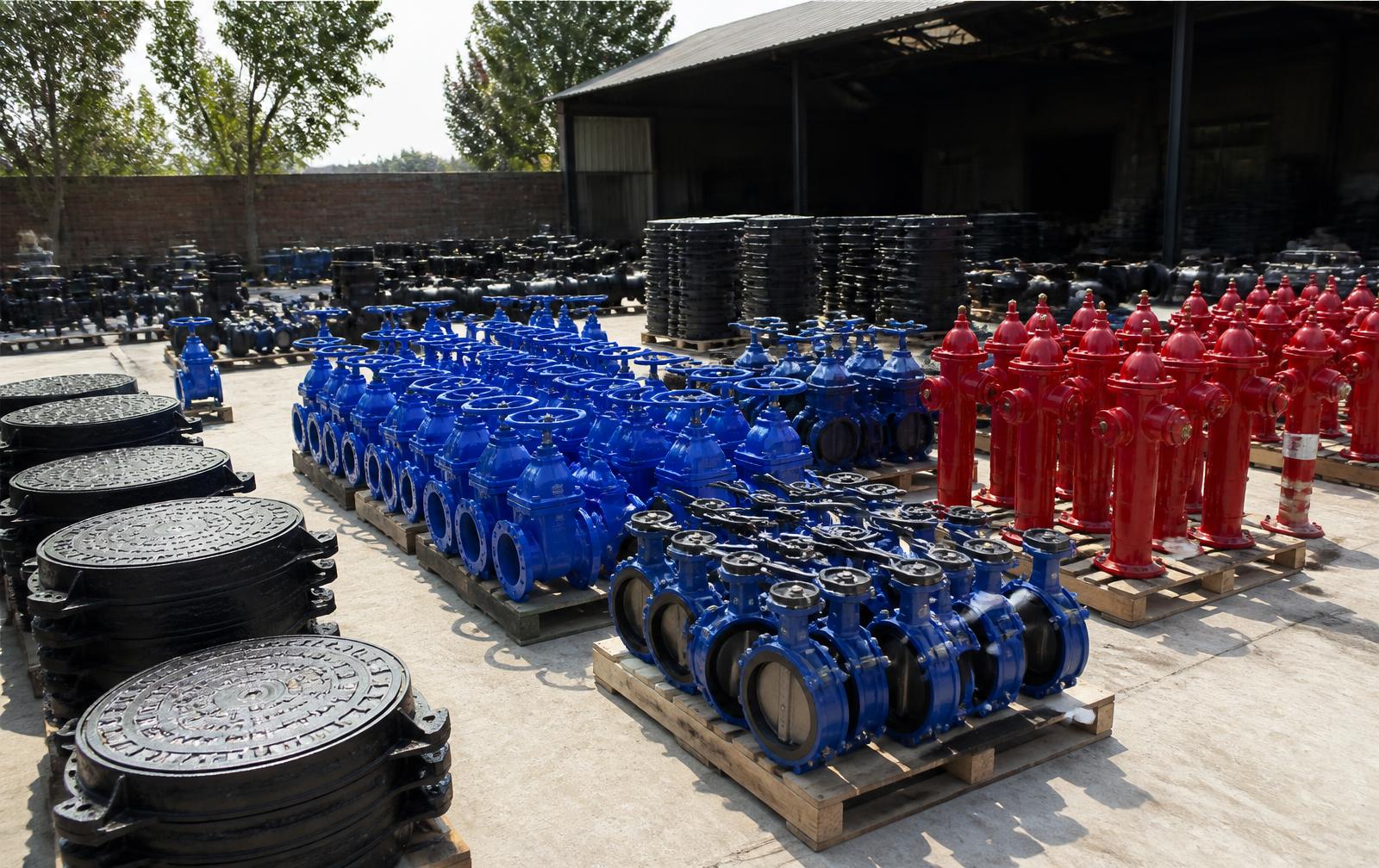 Sluice valves, butterfly valves, hydrants and manhole covers ready for dispatch