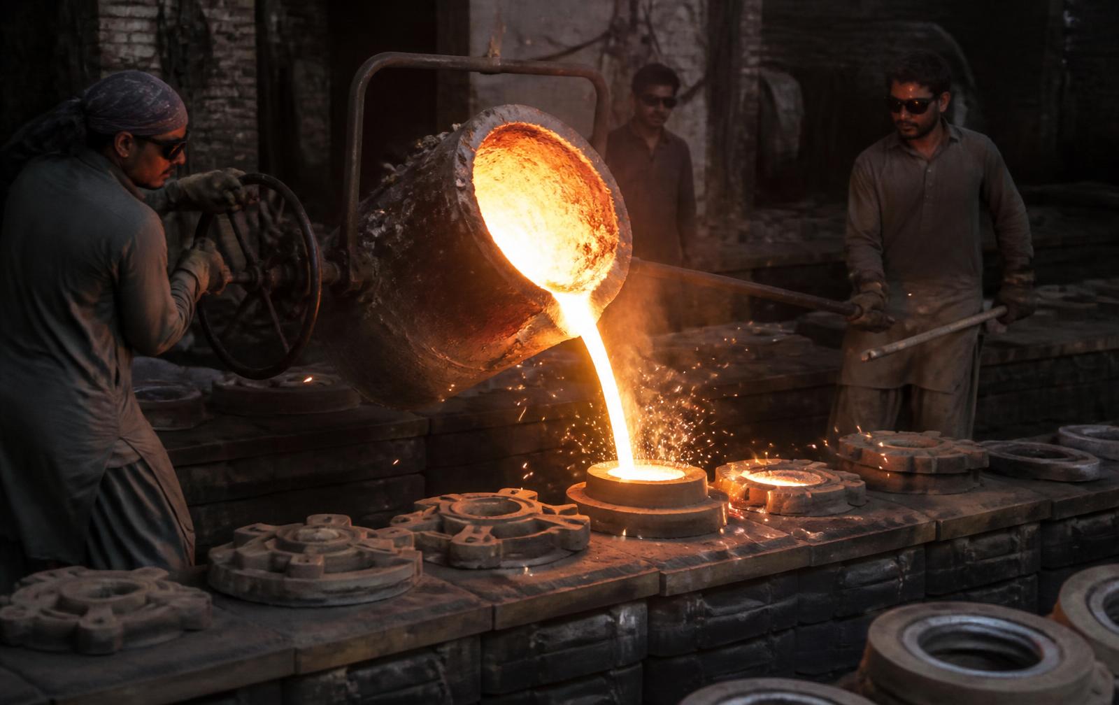 Foundry pour of alloy castings