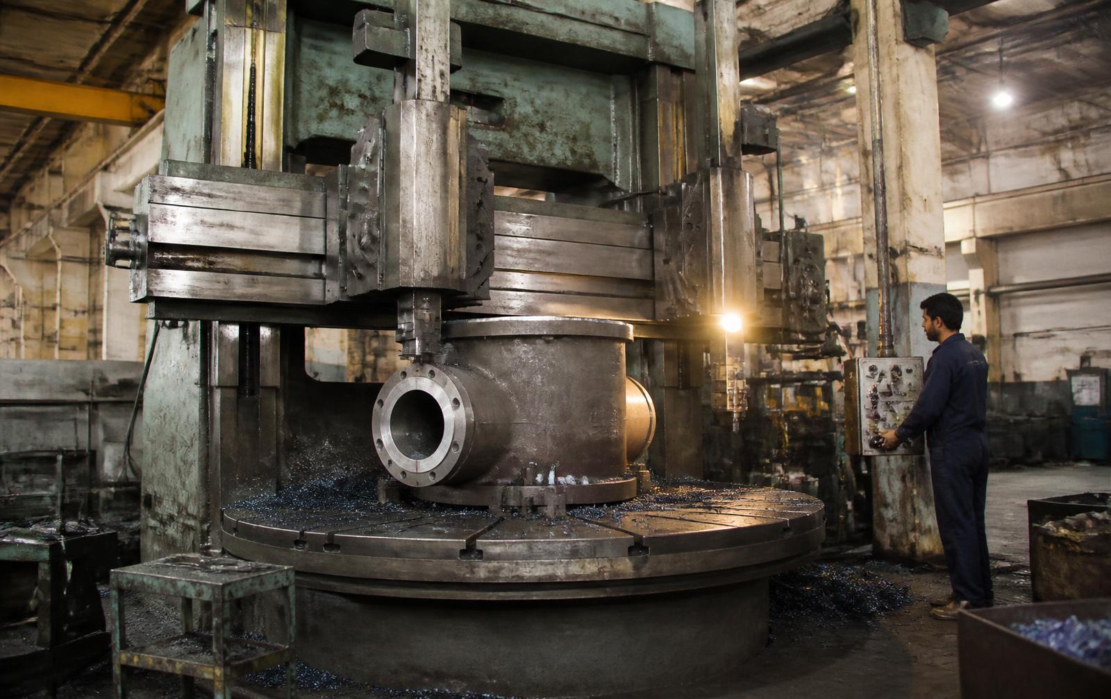 Vertical turret lathe machining a valve body in Lahore