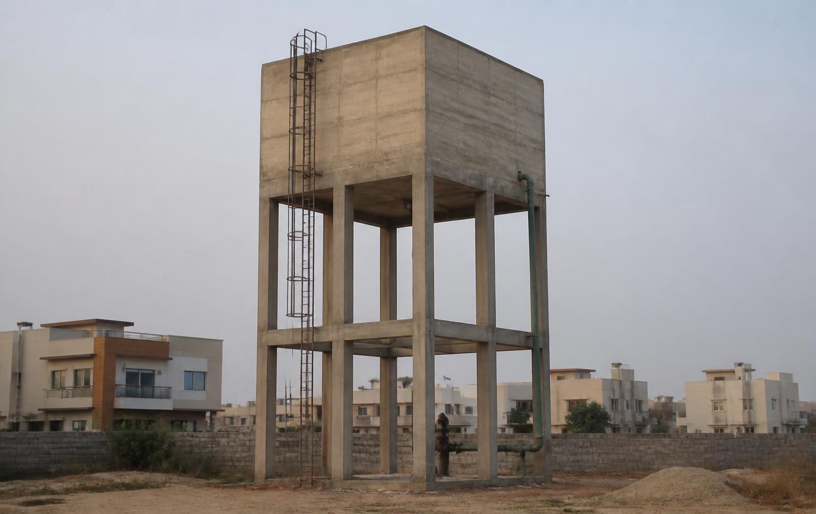 Overhead water reservoir in a housing scheme
